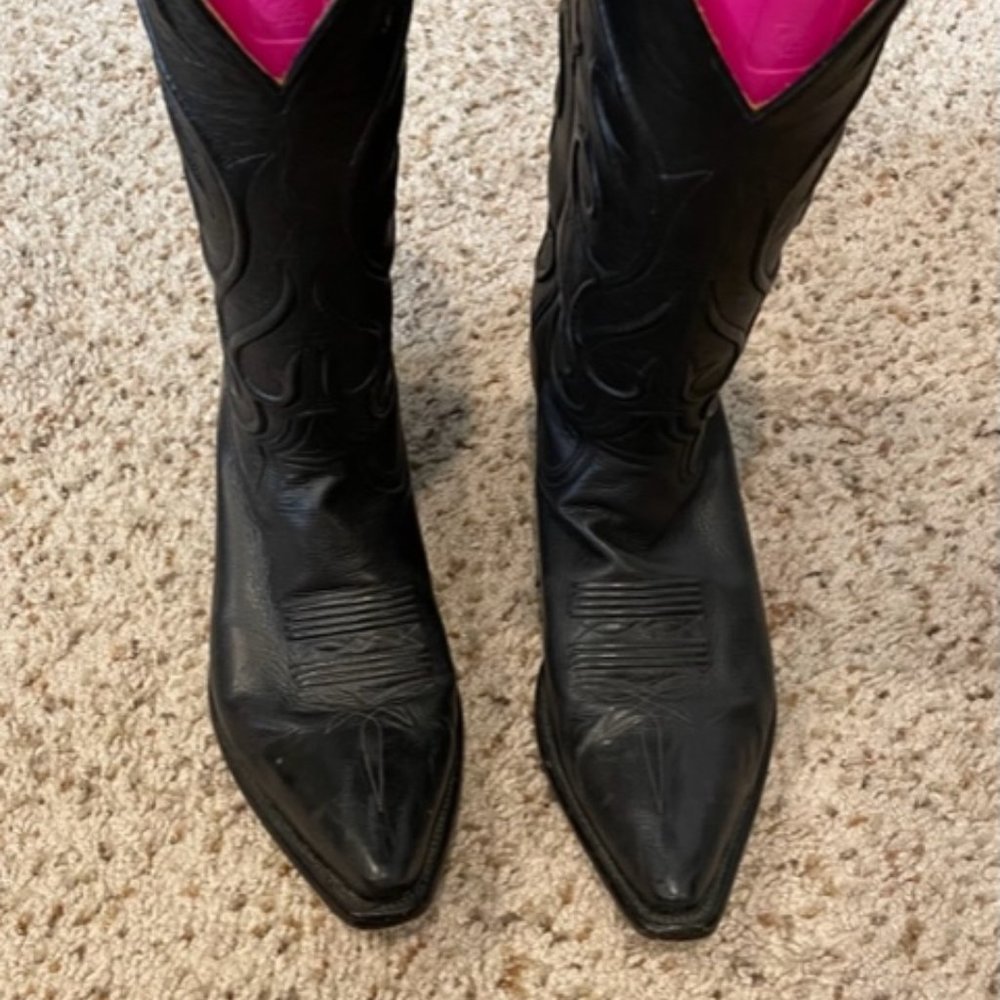 Leddy Vaquero Black Leather Cowboy Boots, Size 8